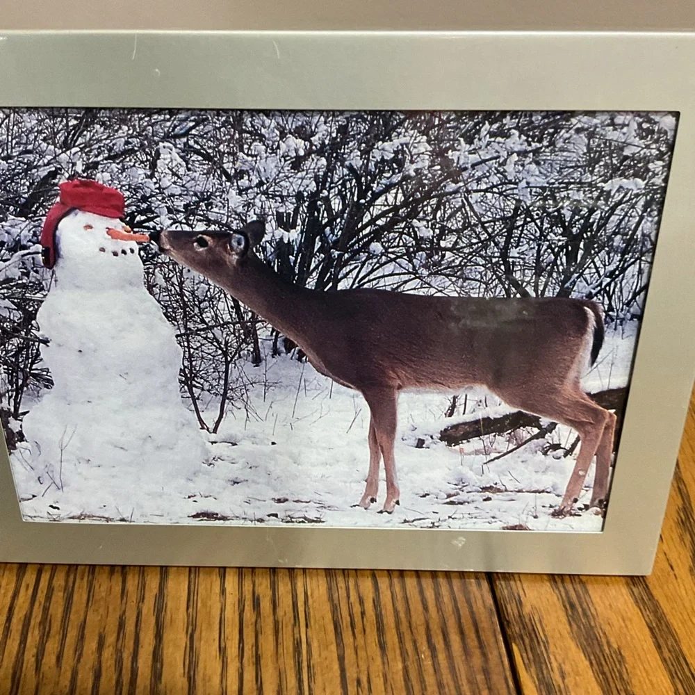 Winter Scene Deer and Snowman Picture Photo Frame